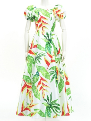 Hula Long Dress with Heliconia Print / Luxury Collection / White&Red / J2687whrd
