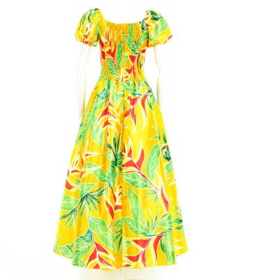 Hula Long Dress with Heliconia Print / Luxury Collection / Yellow / J2687ye