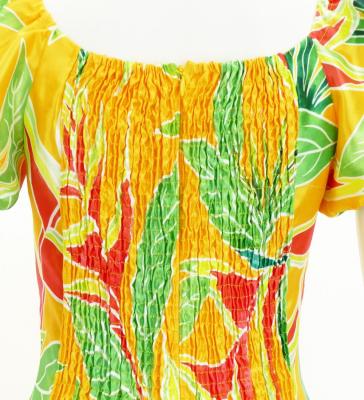 Hula Long Dress with Heliconia Print / Luxury Collection / Yellow / J2687ye