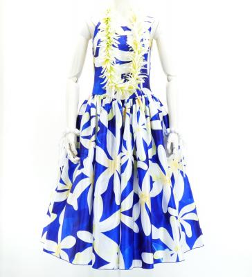 Hula Midi Dress with Tiare Print / Luxury Collection / Blue / J2688bl