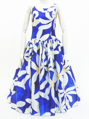 Hula Midi Dress with Tiare Print / Luxury Collection / Blue / J2688bl