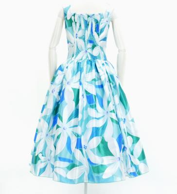 Hula Midi Dress with Tiare Print / Luxury Collection / Light Blue / J2688lbl