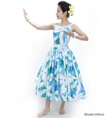 Hula Midi Dress with Tiare Print / Luxury Collection / Light Blue / J2688lbl