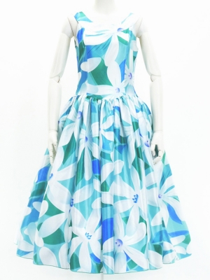 Hula Midi Dress with Tiare Print / Luxury Collection / Light Blue / J2688lbl