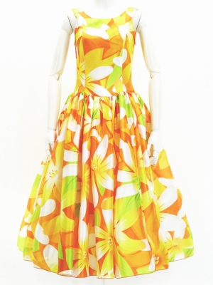 Hula Midi Dress with Tiare Print / Luxury Collection / Orange / J2688or