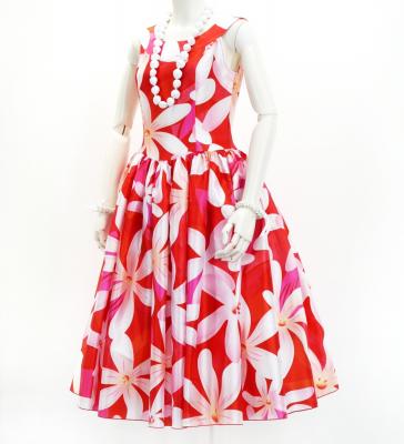 Hula Midi Dress with Tiare Print / Luxury Collection / Red / J2688rd