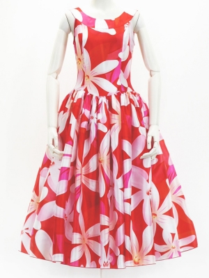 Hula Midi Dress with Tiare Print / Luxury Collection / Red / J2688rd