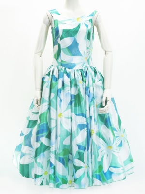 Hula Midi Dress with Tiare Print / Luxury Collection / Turquoise Blue / J2688tbl