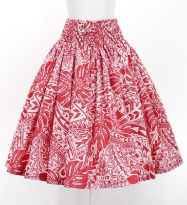 Hula Pa'u Skirt with Monstera Kahiko Print / Red / G2691