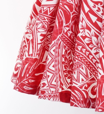 Hula Pa'u Skirt with Monstera Kahiko Print / Red / G2691