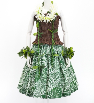 Hula Pa'u Skirt with Monstera Kahiko Print / Green / G2693