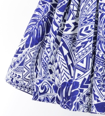 Hula Pa'u Skirt with Monstera Kahiko Print / Navy / G2695
