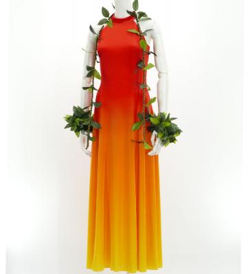 Hula Long Gradation Dress with Velvet / Luxury Collection / Dark Orange & Yellow / J2711dorye
