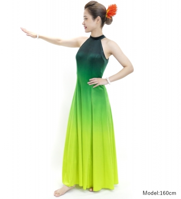 Hula Long Gradation Dress with Velvet / Luxury Collection / Green & Yellow / J2711grye