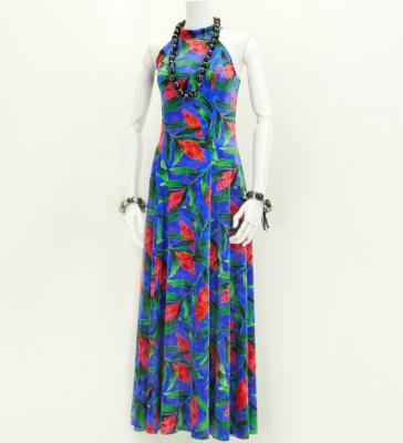 Hula Long Red Ginger Dress with Velvet / Luxury Collection / Blue / J2713bl