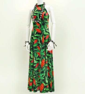Hula Long Red Ginger Dress with Velvet / Luxury Collection / Green / J2713gr