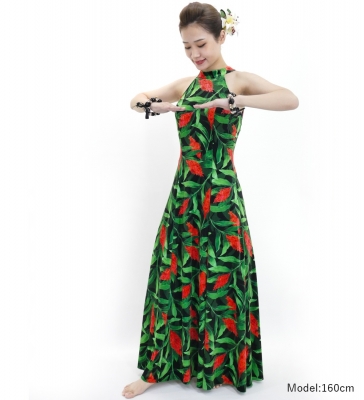 Hula Long Red Ginger Dress with Velvet / Luxury Collection / Green / J2713gr