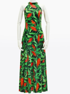 Hula Long Red Ginger Dress with Velvet / Luxury Collection / Green / J2713gr