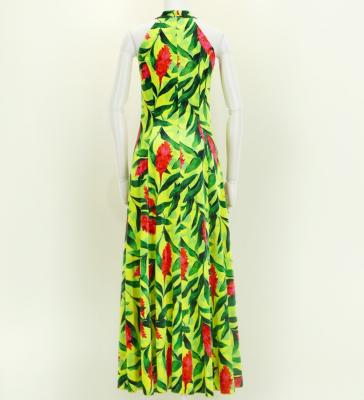 Hula Long Red Ginger Dress with Velvet / Luxury Collection / Green Yellow / J2713grye