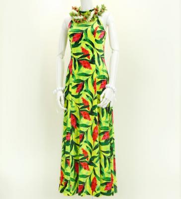 Hula Long Red Ginger Dress with Velvet / Luxury Collection / Green Yellow / J2713grye