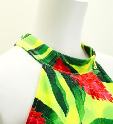 Hula Long Red Ginger Dress with Velvet / Luxury Collection / Green Yellow / J2713grye