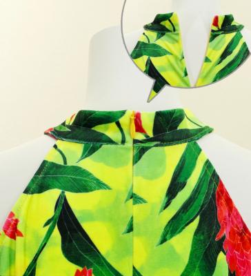 Hula Long Red Ginger Dress with Velvet / Luxury Collection / Green Yellow / J2713grye