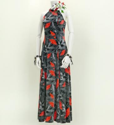 Hula Long Red Ginger Dress with Velvet / Luxury Collection / Gray / J2713gy