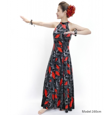 Hula Long Red Ginger Dress with Velvet / Luxury Collection / Gray / J2713gy