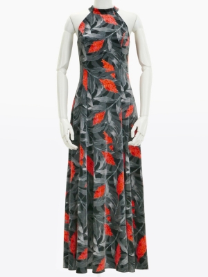 Hula Long Red Ginger Dress with Velvet / Luxury Collection / Gray / J2713gy