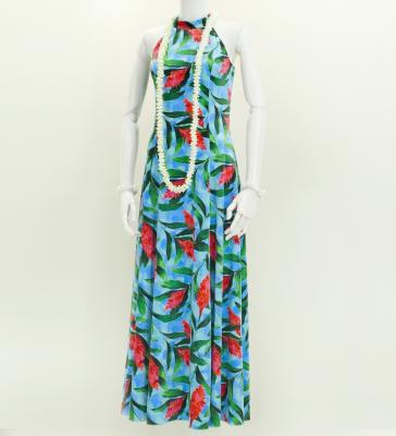 Hula Long Red Ginger Dress with Velvet / Luxury Collection / Light Blue / J2713lbl
