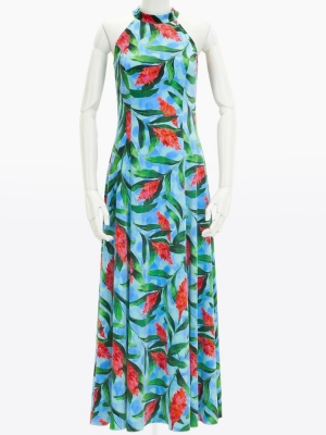 Hula Long Red Ginger Dress with Velvet / Luxury Collection / Light Blue / J2713lbl