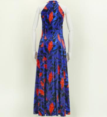 Hula Long Red Ginger Dress with Velvet / Luxury Collection / Navy / J2713nv