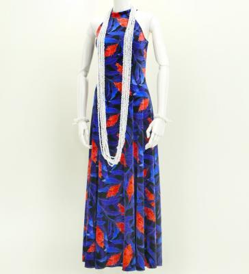 Hula Long Red Ginger Dress with Velvet / Luxury Collection / Navy / J2713nv