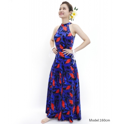 Hula Long Red Ginger Dress with Velvet / Luxury Collection / Navy / J2713nv