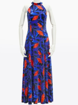 Hula Long Red Ginger Dress with Velvet / Luxury Collection / Navy / J2713nv