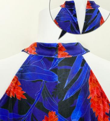Hula Long Red Ginger Dress with Velvet / Luxury Collection / Navy / J2713nv