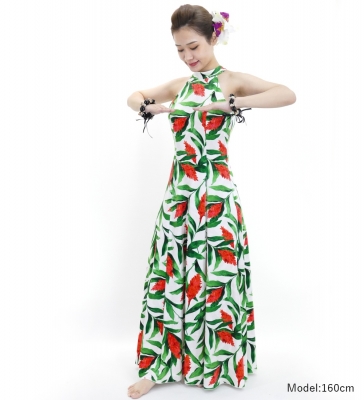 Hula Long Red Ginger Dress with Velvet / Luxury Collection / White / J2713wh
