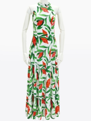 Hula Long Red Ginger Dress with Velvet / Luxury Collection / White / J2713wh