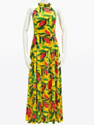 Hula Long Red Ginger Dress with Velvet / Luxury Collection / Yellow / J2713ye