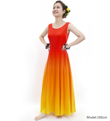 Hula Long Dress with Velvet / Luxury Collection / Dark Orange & Yellow / J2714dorye