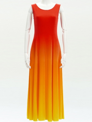 Hula Long Dress with Velvet / Luxury Collection / Dark Orange & Yellow / J2714dorye