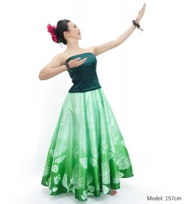 Hula Long circular skirt with Lehua/ Luxury Collection / Green / J2716gr