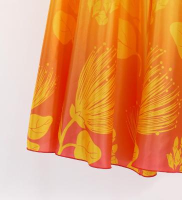 Hula Long circular skirt with Lehua/ Luxury Collection / Orange / J2716or