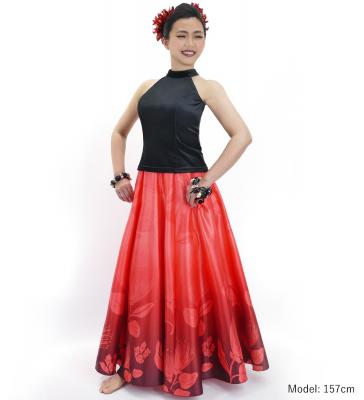 Hula Long circular skirt with Lehua/ Luxury Collection / Red / J2716rd