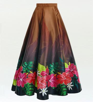 Hula Long circular skirt with Hibiscus & Tiare/ Luxury Collection / Brown / J2718br