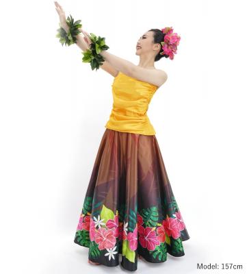 Hula Long circular skirt with Hibiscus & Tiare/ Luxury Collection / Brown / J2718br
