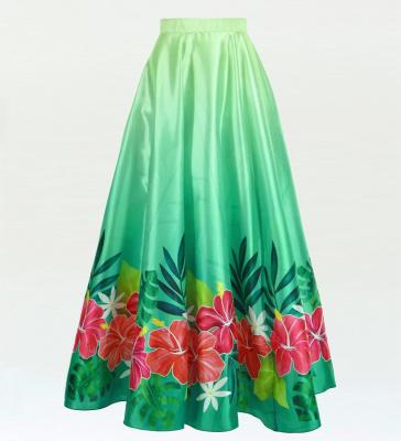 Hula Long circular skirt with Hibiscus & Tiare/ Luxury Collection / Green / J2718gr