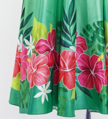 Hula Long circular skirt with Hibiscus & Tiare/ Luxury Collection / Green / J2718gr
