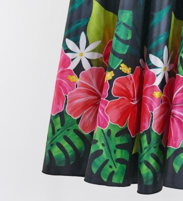 Hula Long circular skirt with Hibiscus & Tiare/ Luxury Collection / Gray / J2718gy