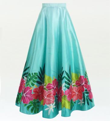 Hula Long circular skirt with Hibiscus & Tiare/ Luxury Collection / Light blue / J2718lbl